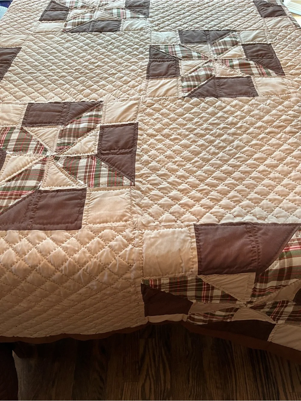 Rustic Plaid Pinwheel Patchwork Quilt Cabin Lodge Cottagecore Brown Tan